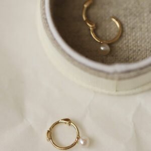 Dainty pearl huggie hoop earrings