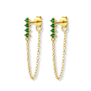 Green bloom tassel stud earrings